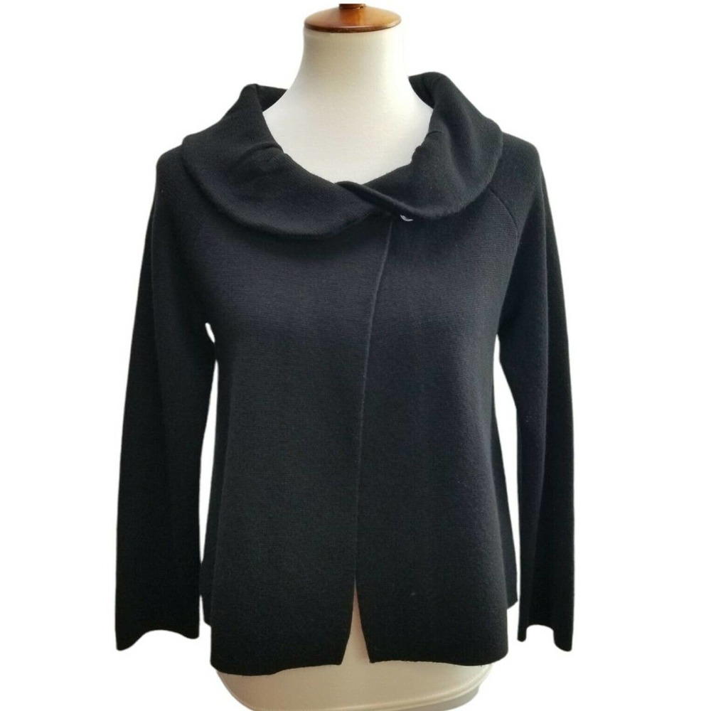 J. Crew Women's 8 Heavy Black Knit Wool Peter Pan Jacket Cropped Blazer Retro